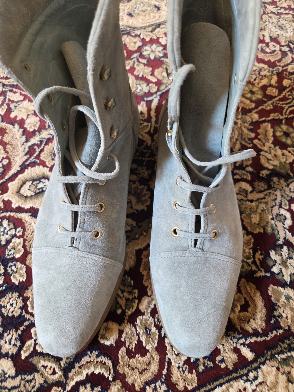Celine Pale Blue Ankle Booties with Gold Eyelets